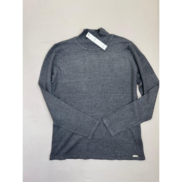 T Tahari Womens Mock Neck Sweater Top Size S Dark Grey Soft Knit Metallic Logo - Picture 7 of 8